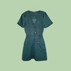 Zara Green Faux Vegan Suede Asymmetrical Dress